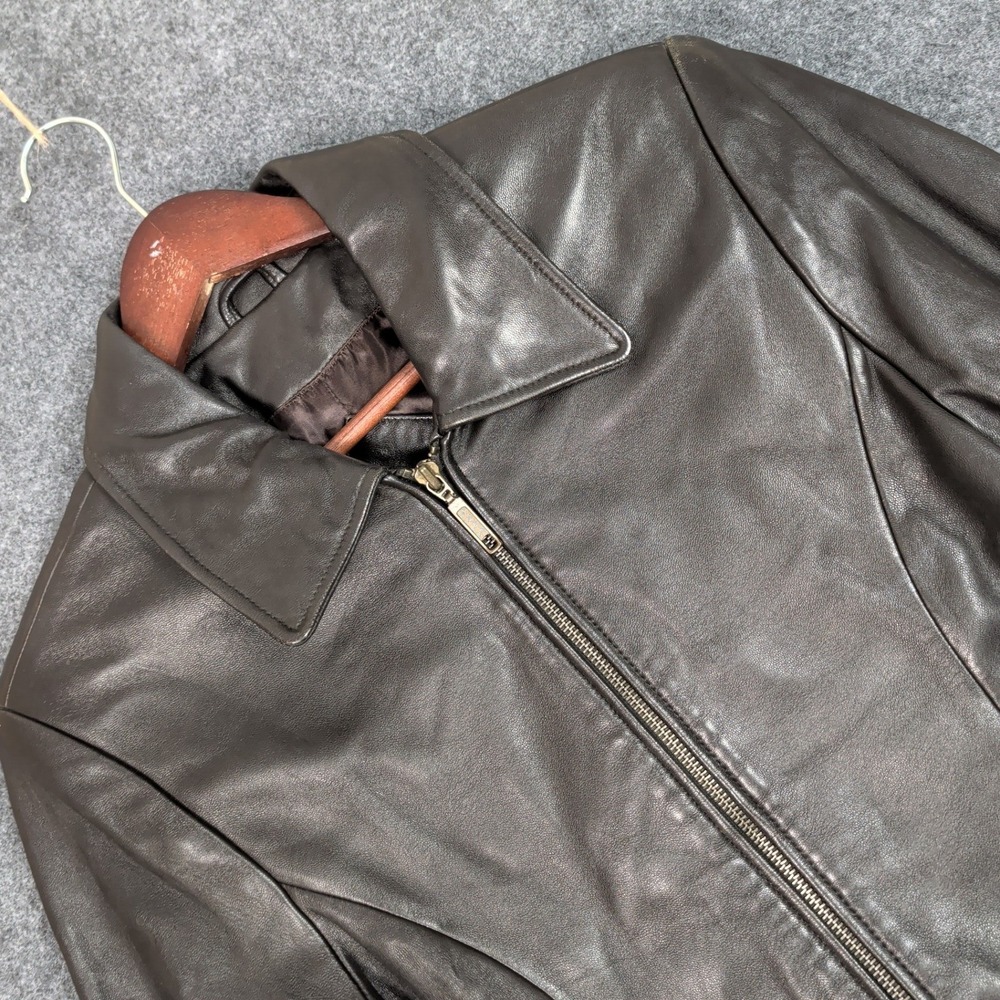 Valerie Stevens Petites Brown New Zealand Lambskin Leather Zip Jacket Small S